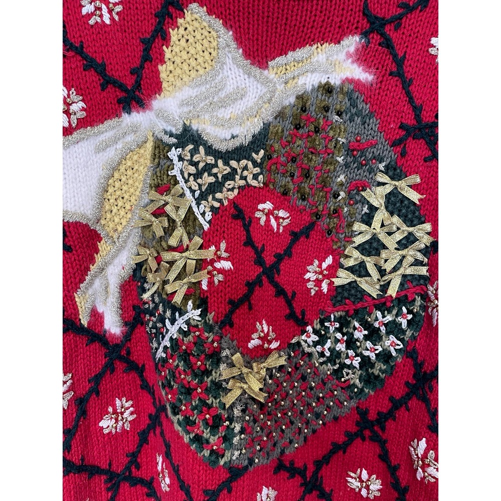 Vtg All Points Womens Holiday‎ Wreath Sweater Size M Chunky Knit Art to Wear 90s - Picture 8 of 14